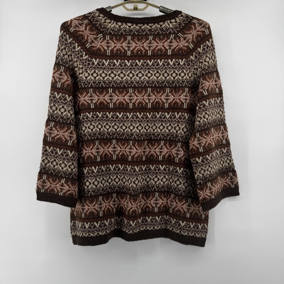 Soft Surroundings Sweater Womens XL Brown Fair Isle Alpaca Blend Crewneck Tunic - Picture 14 of 15